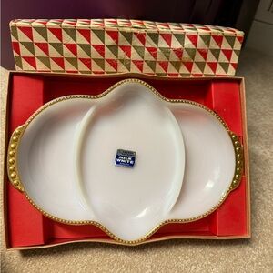 Fire King Milk White Divided Dish with Gold Trim